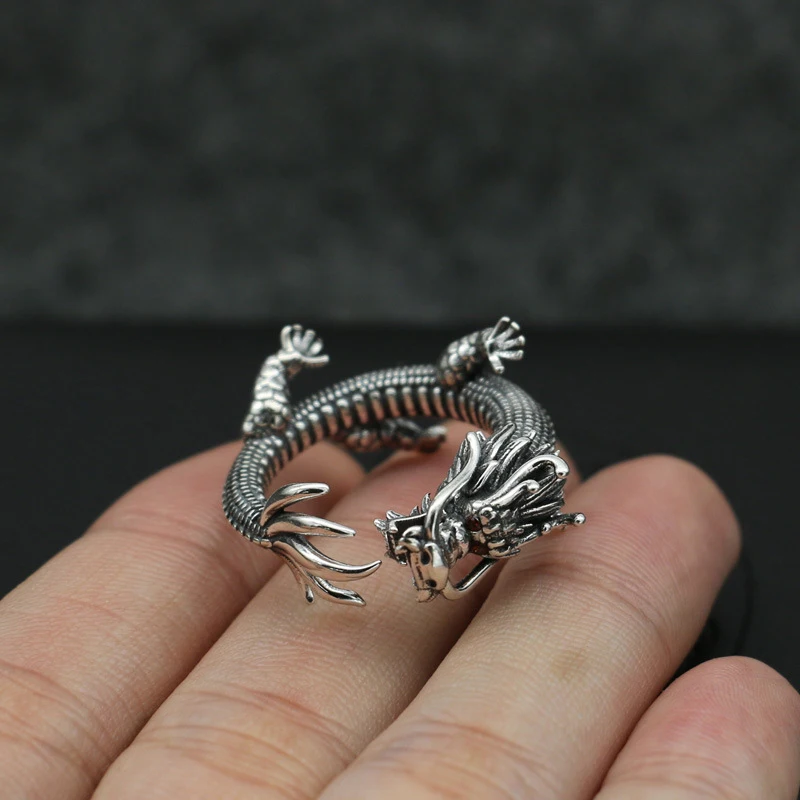 Retro Domineering Ethnic Style Dragon Ring For Men Cool Opening Adjustable Ring Punk Vintage Fashion Finger Jewelry Accessories view 4