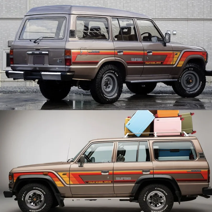 Custom Retro Tricolor Car Stickers Side Waist line Precut Modified Stripes Decal Fender Vinyl Graphics for Land Cruiser 60 LC60