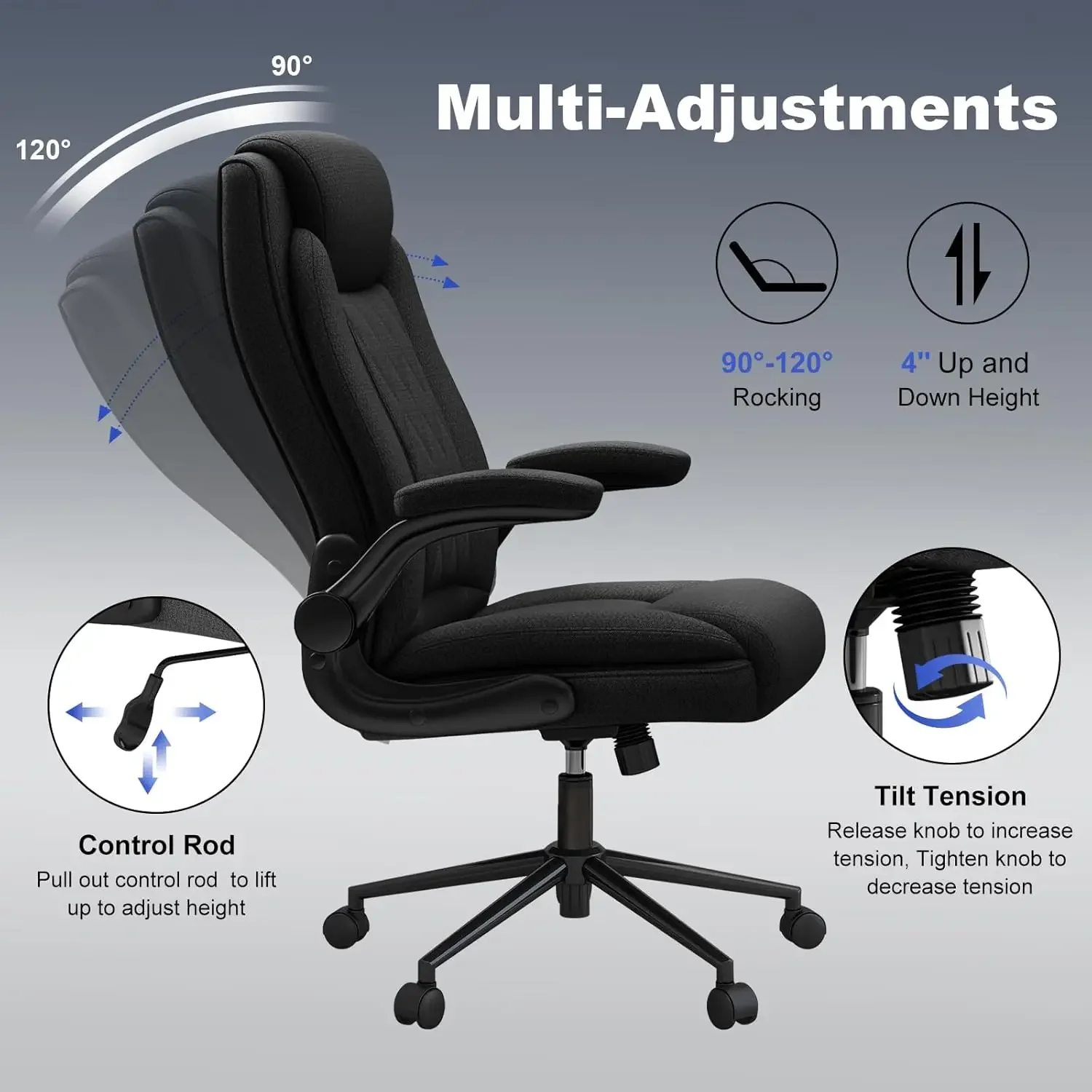 Big and Tall Fabric Office Chair -500 lb Heavy Duty Office Chair for Big Man, High Back Executive Office Desk Chair with 120° .