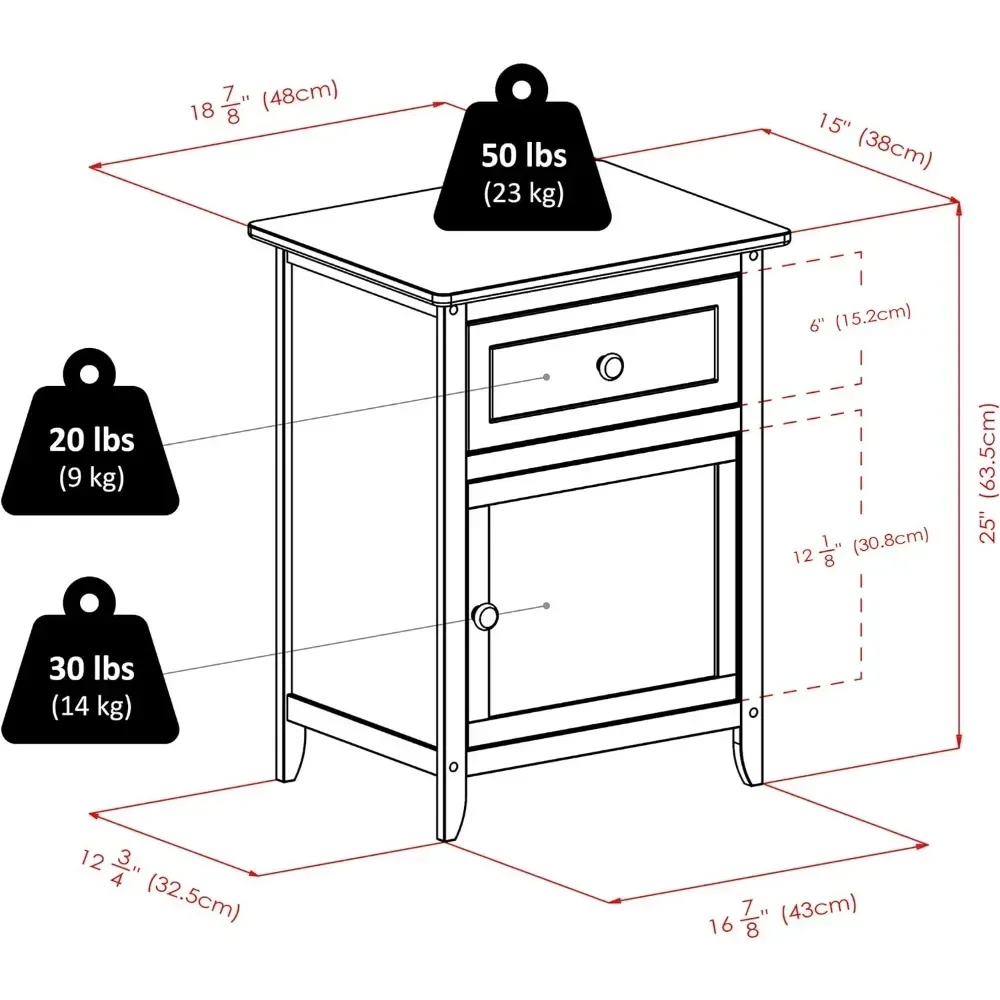 Mesita de noche de madera de nogal, mueble de dormitorio