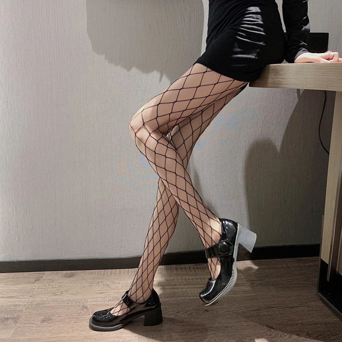 Ladies' Rhomboid See-through Roupa Interior, Grande Malha, Recorte Rave Meia-calça, Cosplay Japonês, Peixe Net, Ladies' Lolita, Novo, BDSM