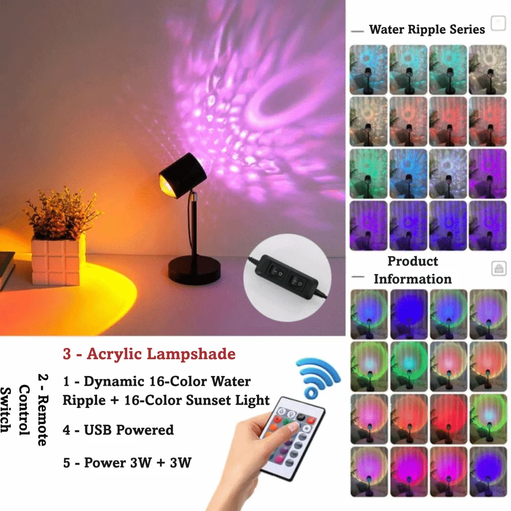 16 لون مصباح تموج الماء زر التحكم 360 °   دوران ثنائي الرأس تصميم الإنترنت الشهيرة مصباح جو الضوء المموج
