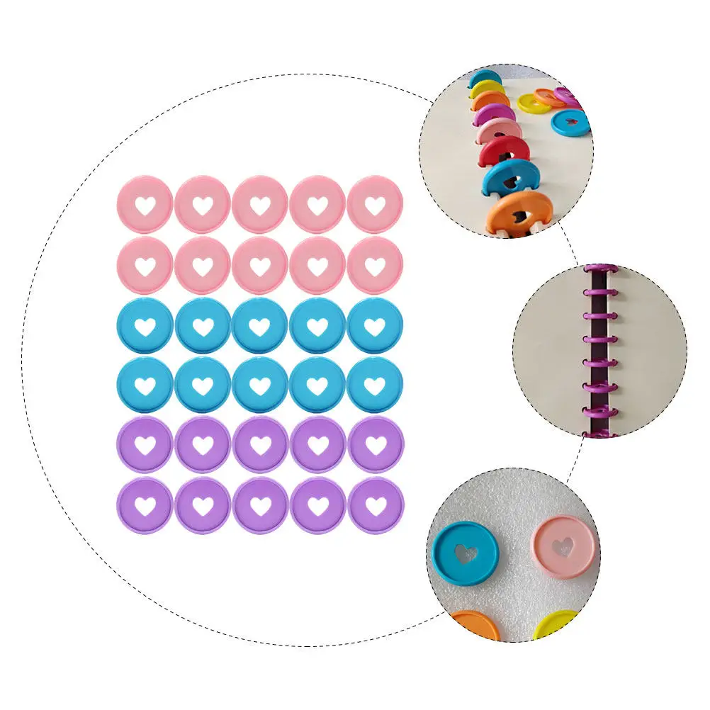 30Pcs Plastic Heart-Shaped Discbound Expansion Discs Binding Rings for DIY Planners Notepads Loose Leaf Memo Filing Sample