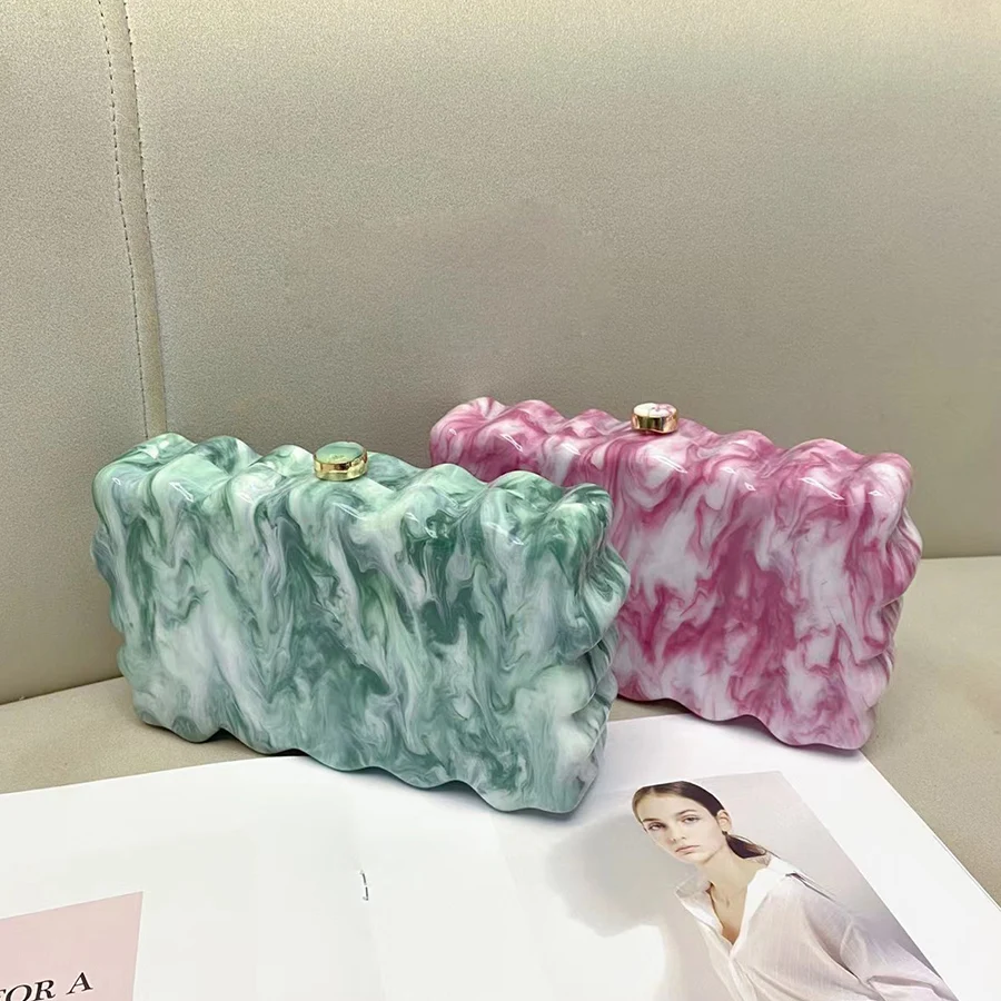 Women Marble Acrylic Box Small Square Bag Wedding Party Evening Clutch Luxury Purse And Handbag Chains Design Crossbody Bags Sac