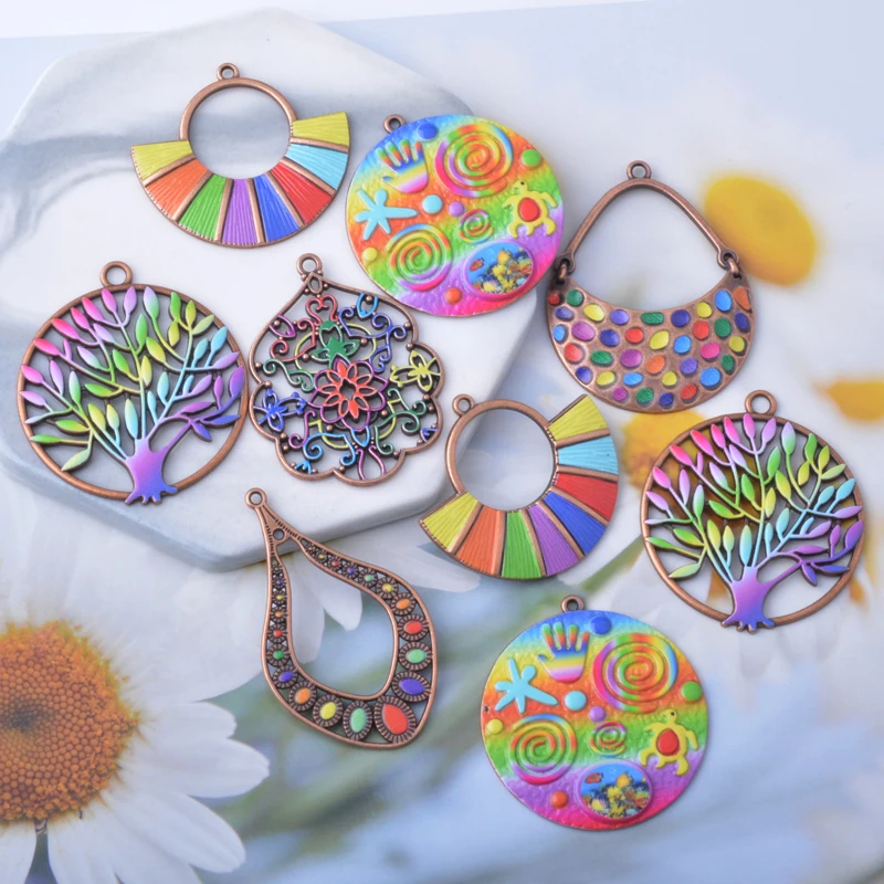 12 Stück/Set Sommerliche, leuchtend bunte Anhänger in Lebensbaum-Form, fächerförmig, fluoreszierende Farben, Schmuckherstellung, Boho-Anhänger, DIY-Ohrringe für Frauen – Detail 3