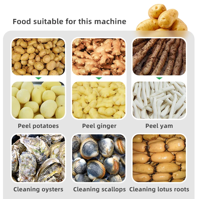 غسالة تنظيف فرشاة أسطوانة البطاطس الصناعية ماكينة تقشير كهربائية منخفضة الاستهلاك والبصل والجزر والخضروات