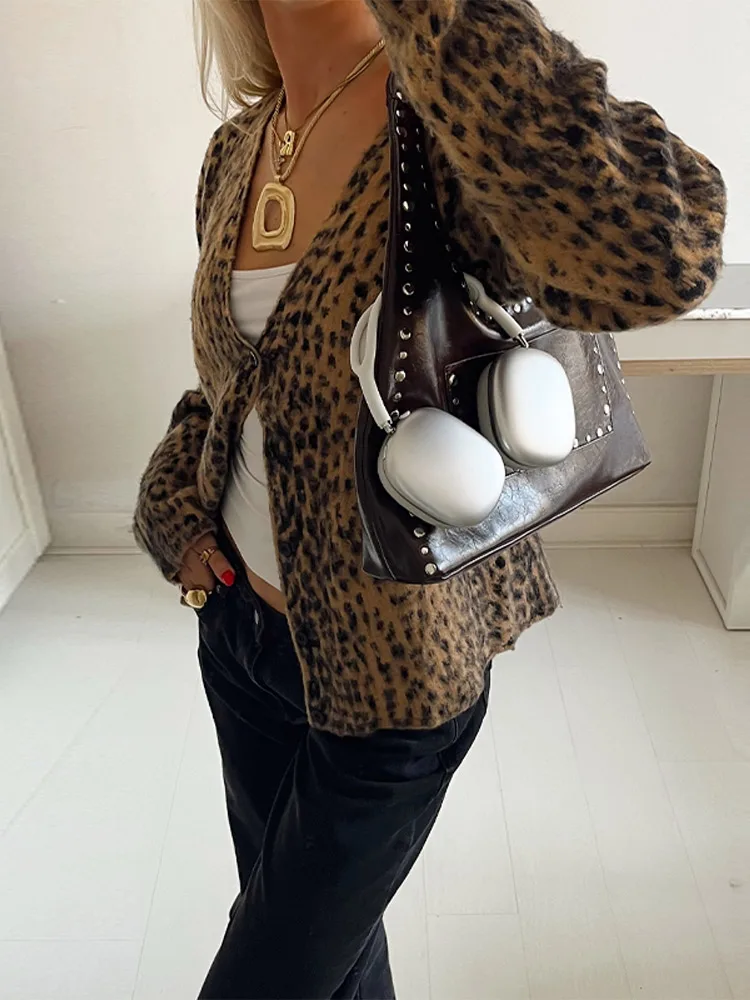 秋冬新作 レディース レオパード柄 ニットカーディガン カジュアル ニットウェア ファッションボタン セーター アウター 長袖 ストリートウェア