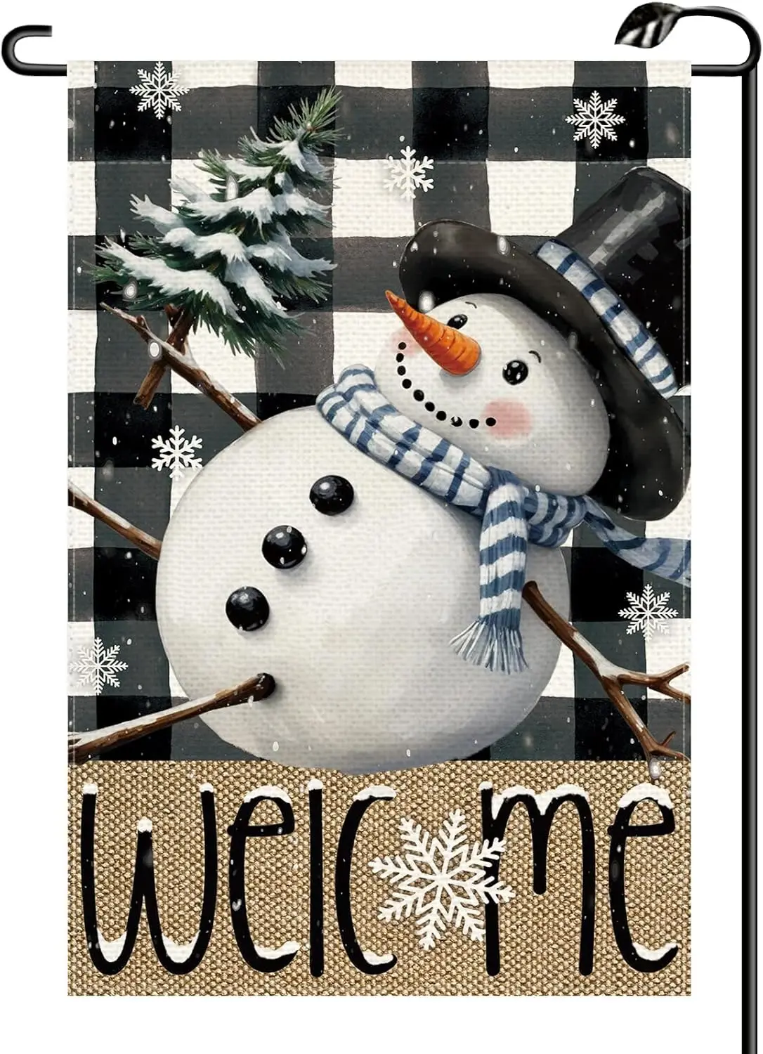 Winter Snowman Garden Flag 12x18 Inch Double Sided Christmas Snowflake Black White Buffalo Plaid Check Welcome Small Flags F zzo