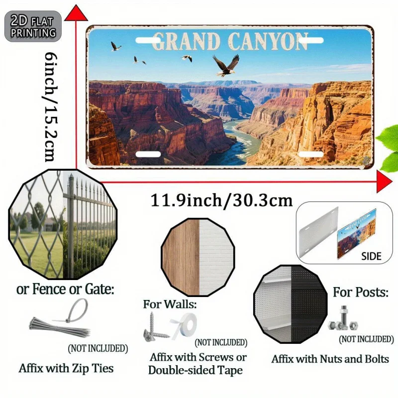 HD Aluminum Print, Vintage Grand Canyon National Park Bald Eagle Retro License Plate Style Wall Art, High Definition Bend-Resist