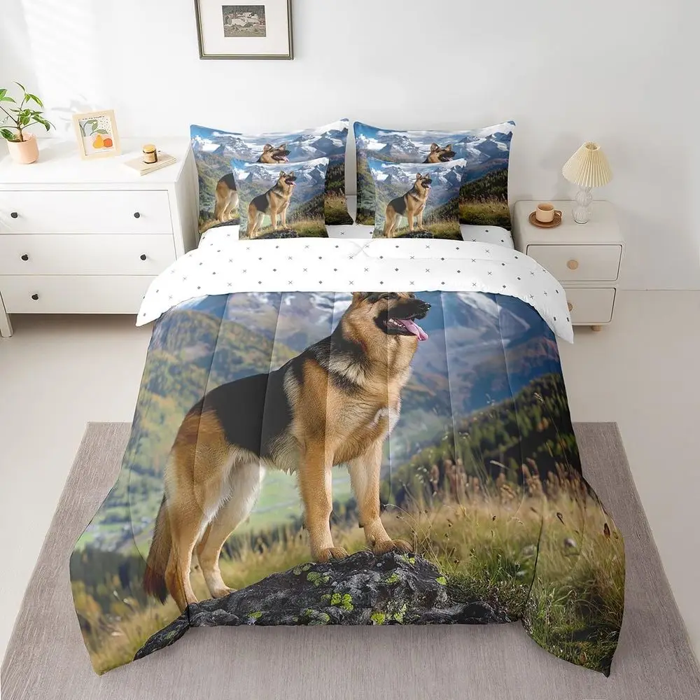 7-Piece German Shepherd Dog Themed Bedding Set with 3D Animal Print Sheets, Pillowcases, and Pillow Covers