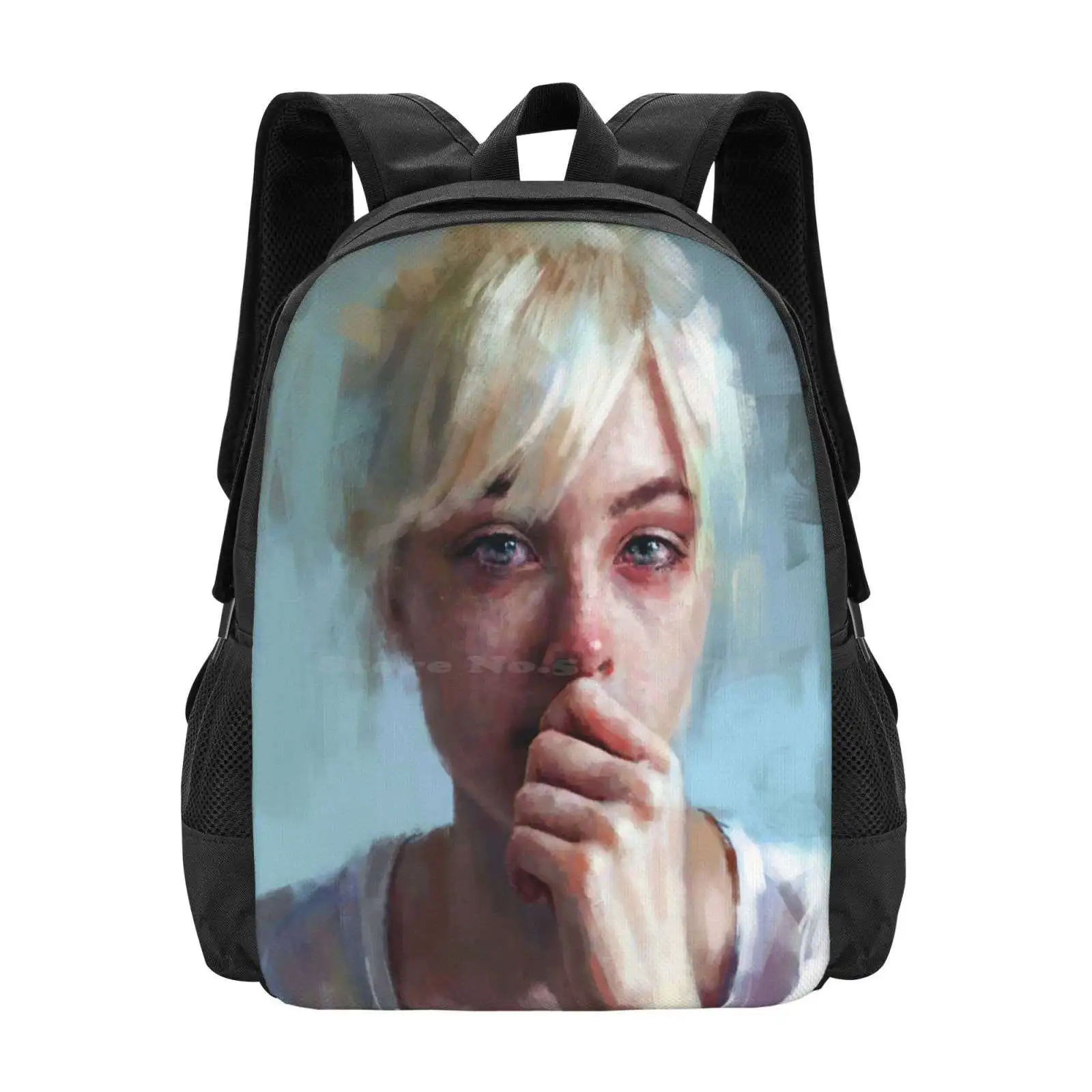 

Crying Portrait ~ Painting ~ Prints Bag Backpack For Men Women Girls Teenage Girl Beauty Crying Sad Eyes Blue Bad News