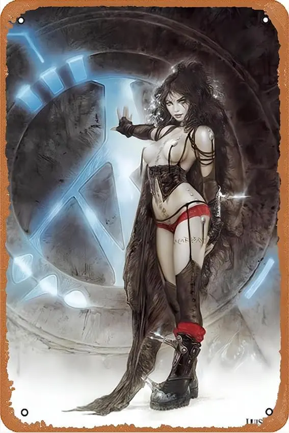 Póster retro de Luis Royo Machine, cartel de chapa de metal vintage de 12.0 x 8.0 in para el hogar, el baño, la sala de estar y el dormitorio...