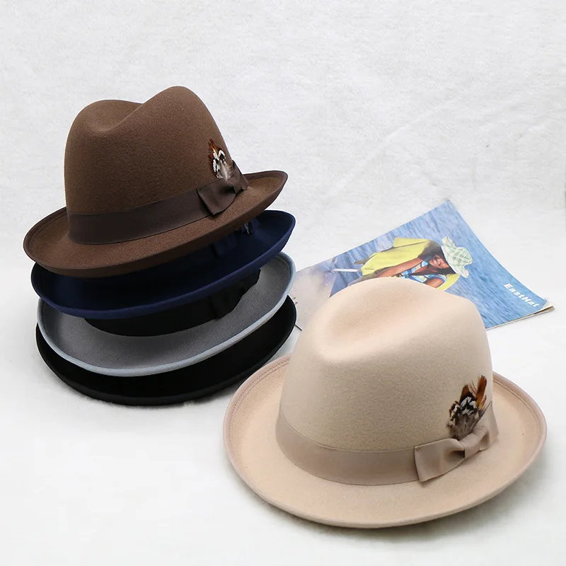 

Hot Sale Ebay New Fashion Woolen Concave Shape Men And Women Warm Jazz Top Hat All-matching Hat