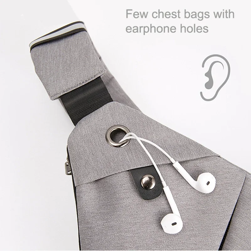 Men\'s Chest Bag Digital Headphone plug Storage Gun Bag Slung Crossbody Sports Waist Bag Personal Shoulder Anti-theft Pocket Bag