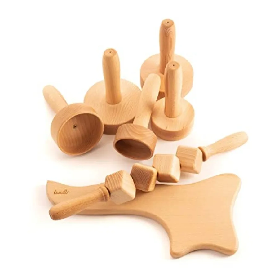 

tuuli Accessories Maderotherapy Wooden Set Massager Cup Massage Ventouse Roller Cellulite Lymphatic Drainage Device