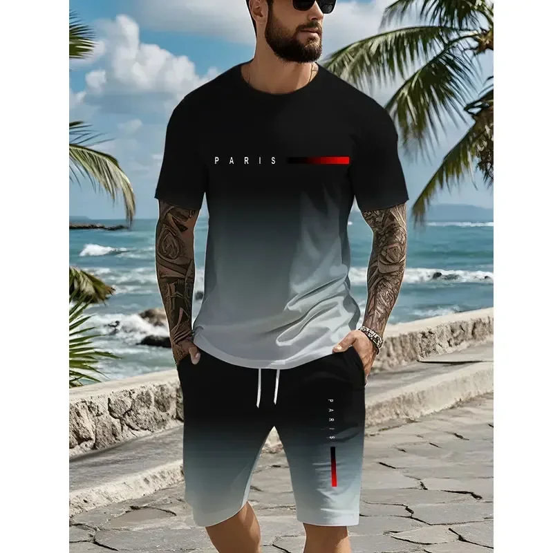 Ensemble Short à manches courtes pour hommes, 2 pièces, imprimé croix 3D, T-shirt d'été décontracté pour tous les jours, Sports de plein air, Short de plage pour hommes