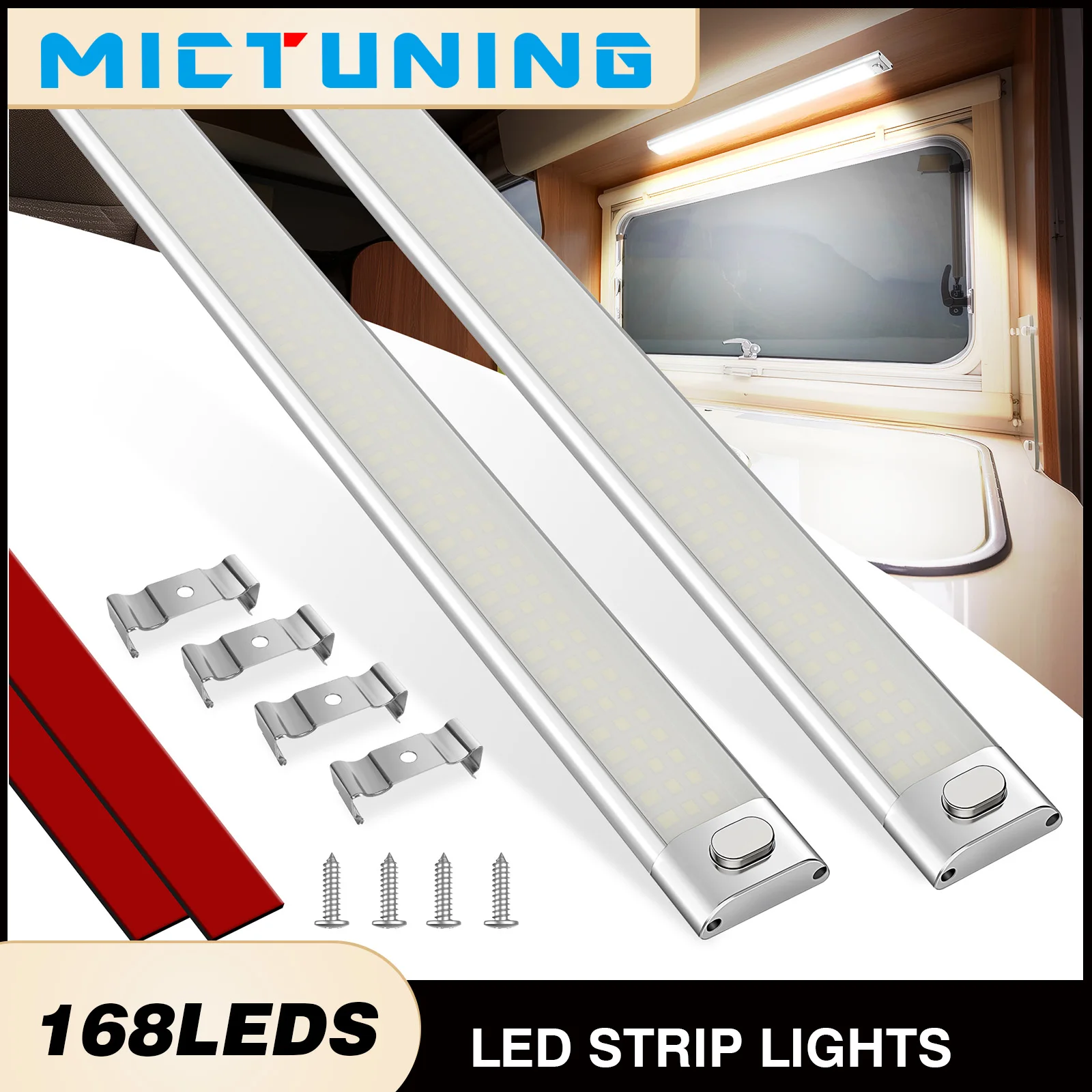 Microfone 2 peças 12v-85v brilhante led luz interior do carro 168leds universal cabine lâmpada de leitura de teto com interruptor para caminhão caminhão
