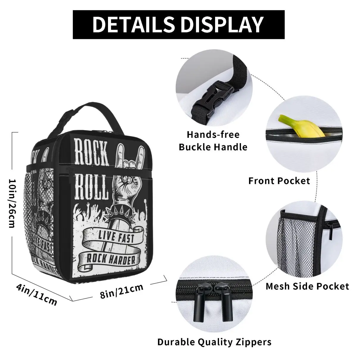 Rock Star Skull Rock N Roll Insulated Lunch Bag for Kids School Cooler Thermal Food Box Tote Portable Lunch Boxes Container