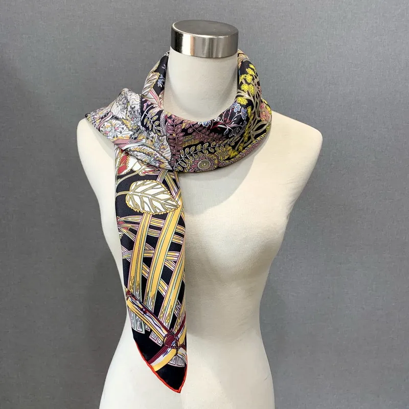 Heavy 100% Twill Silk Scarf Neckerchief 18MM Double Sided Printing Womens Square Fashion Silk Scarf Shawl 88x88CM