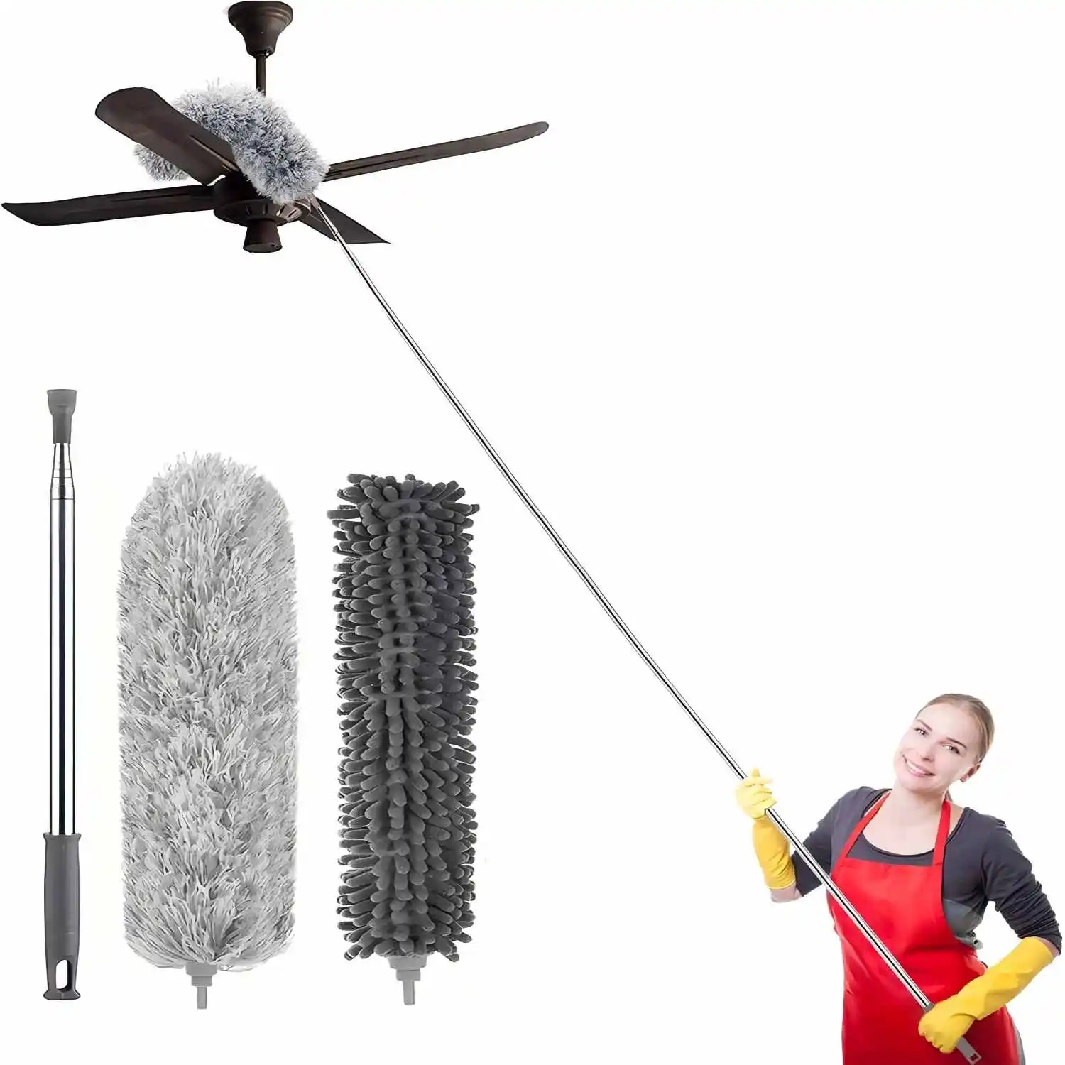 Cleaning Duster, 97 Inch Extra Long Duster with Extension Rod, Bendable Microfiber Head, Washable Ceiling Fan Cleaner for High C