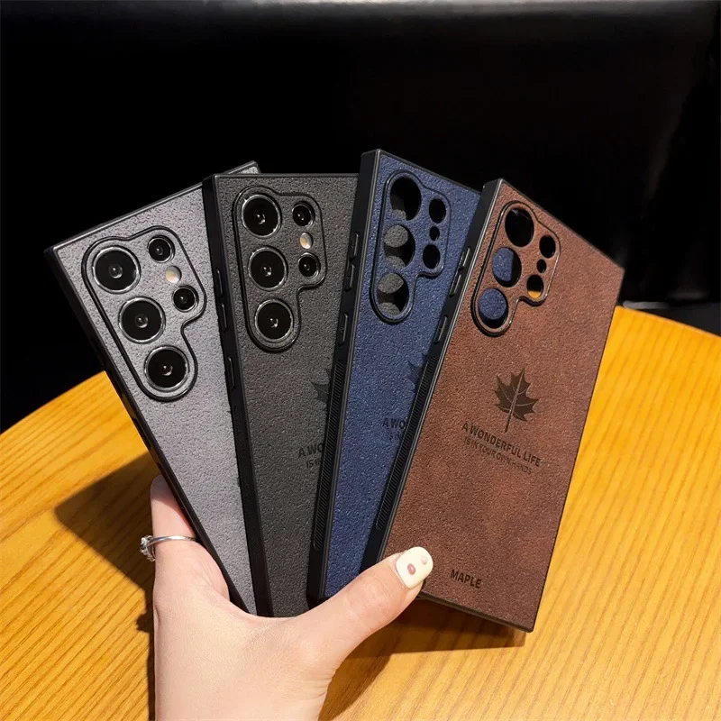 Роскошный кожаный чехол с текстурой кленовых листьев для Samsung Galaxy S25 S24 S23 S22 Ultra Plus A73 A72 A56 A55 5G противоударный чехол