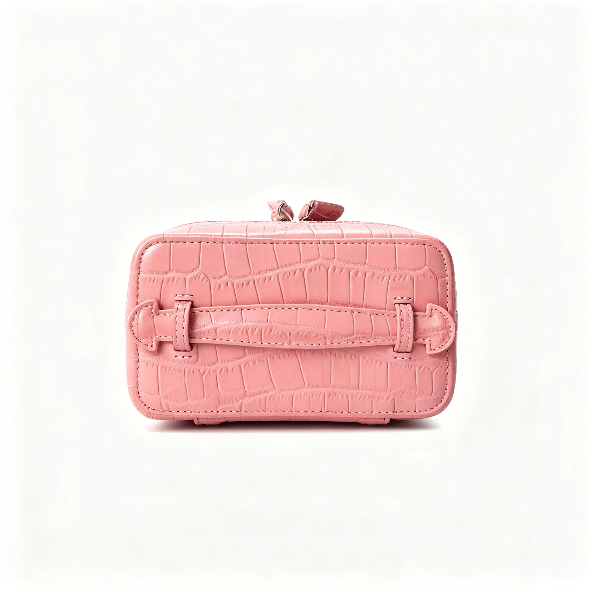 Geprägter Kosmetikbeutel aus Leder mit Krokodil-Optik, großer Stauraum, mehrere Taschen, Handtaschen-Organizer für Toilettenartikel, Reise, rosa Ausführungen. – Detail 26