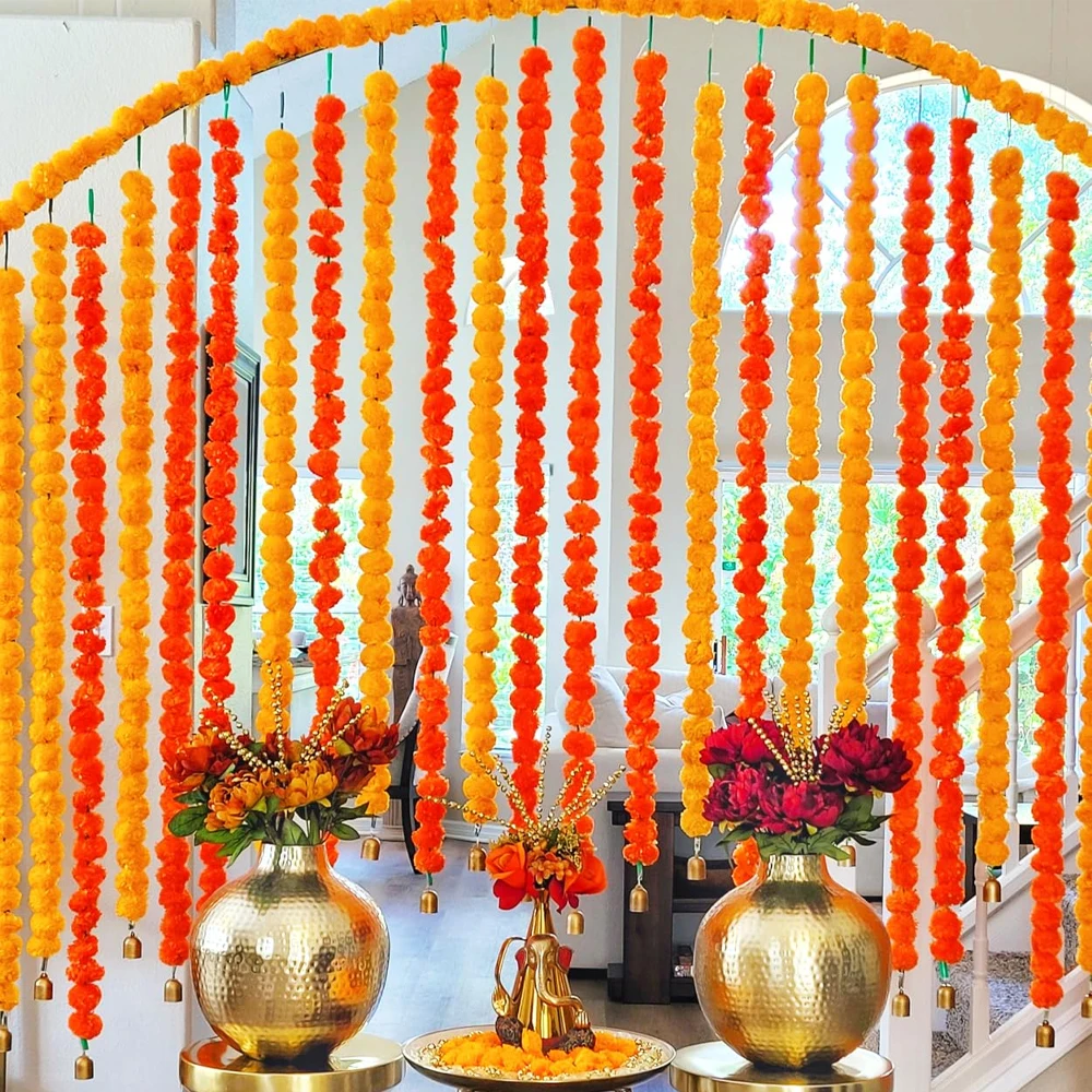 5 Stück Künstliche Ringelblumen-Girlande 150cm Hängende Blumengirlande für Hochzeits- und Partydekoration, Diwali-Heimdekoration, Künstliche Girlanden – Detail 6