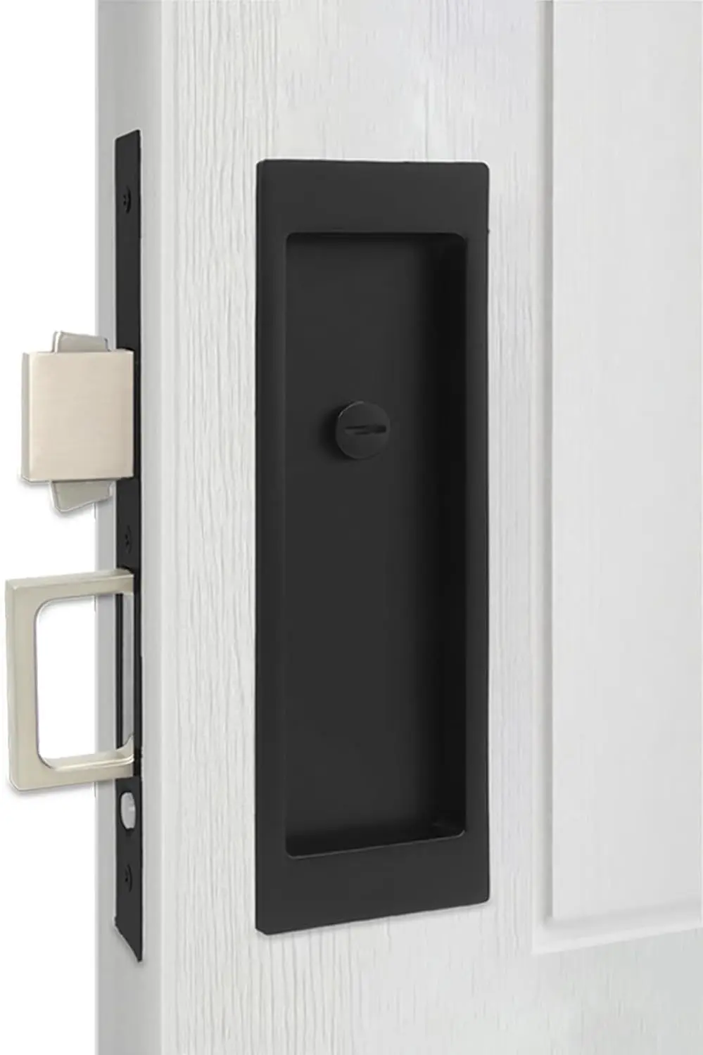 

Matte Black Pocket Door Lock with Pull Handle, Fits Doors 1 3/8" to 2" Thick - Privacy Hardware