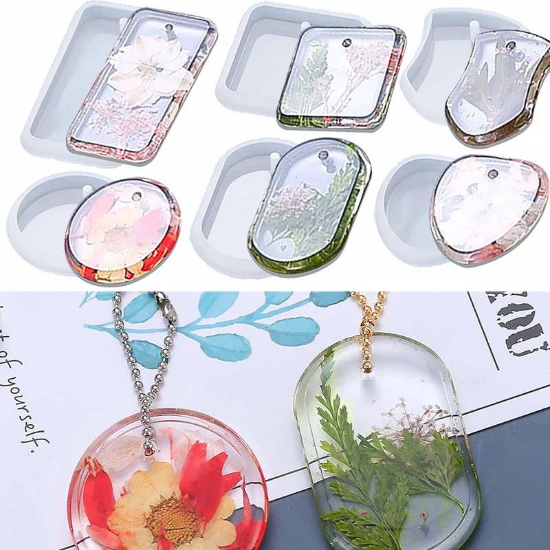 DIY Keychain Pendant Silicone Mold for Epoxy Resin Round Rectangle Pendant with Hole Silicone Molds Set Jewelry Making Mould