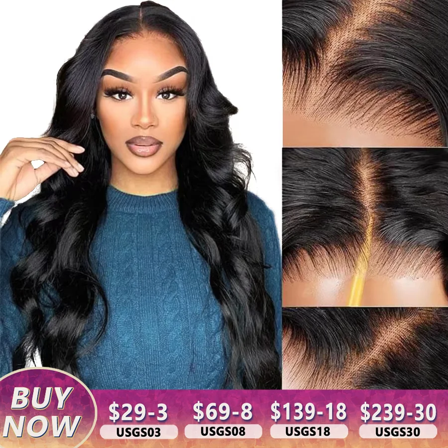 Glueless Wig Invisible Knots Body Wave Ready To Wear Human Hair Wigs Natural Hairline Glueless Lace Closure Wig