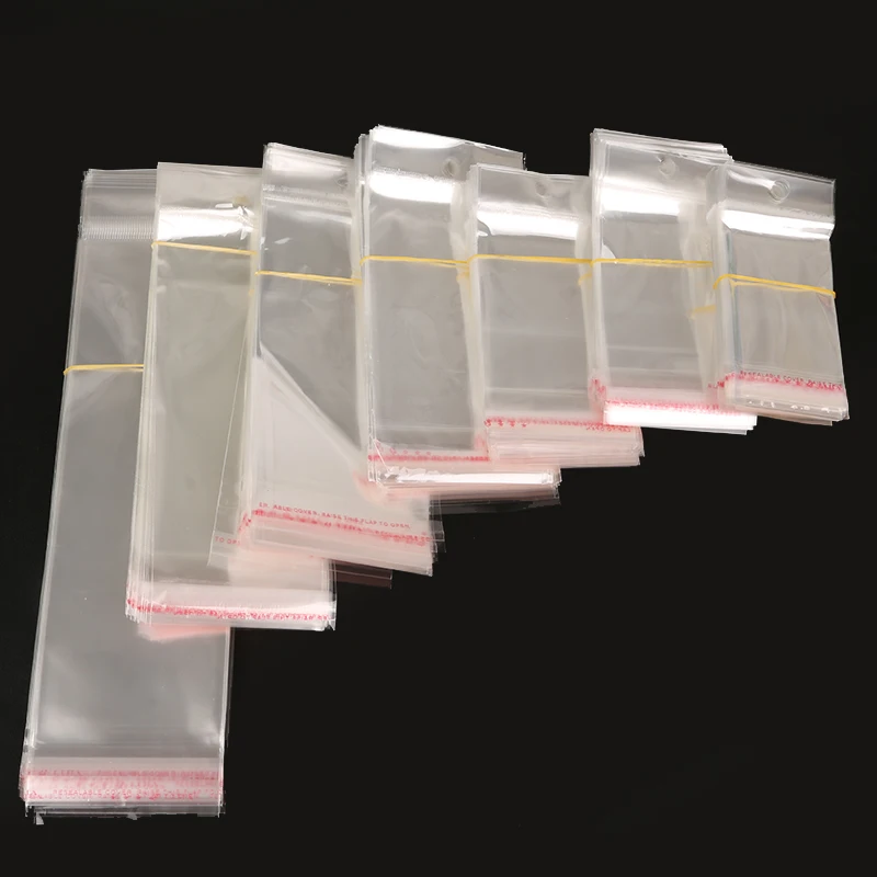 50/100pcs Clear Self Adhesive Seal Plastic Bag with Hang Hole Resealable OPP Bag for Gift Packing Jewelry Retail Display Package