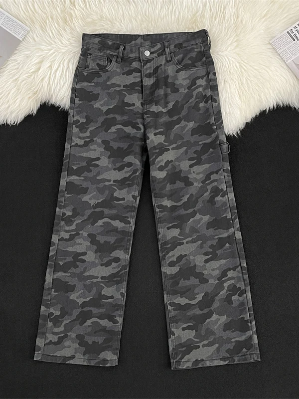 

Мужские летние джинсы Cleanfit в стиле камуфляж, модные свободные широкие брюки, американский стиль, средняя талия, на молнии, повседневные джинсы