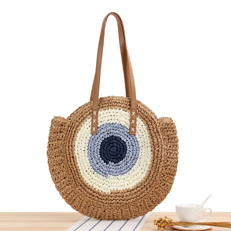 2023 Bohemian Summer Vacation Casual Bags Round Straw Beach Bag Vintage Handmade Woven Shoulder Bag Raffia circle Rattan bags