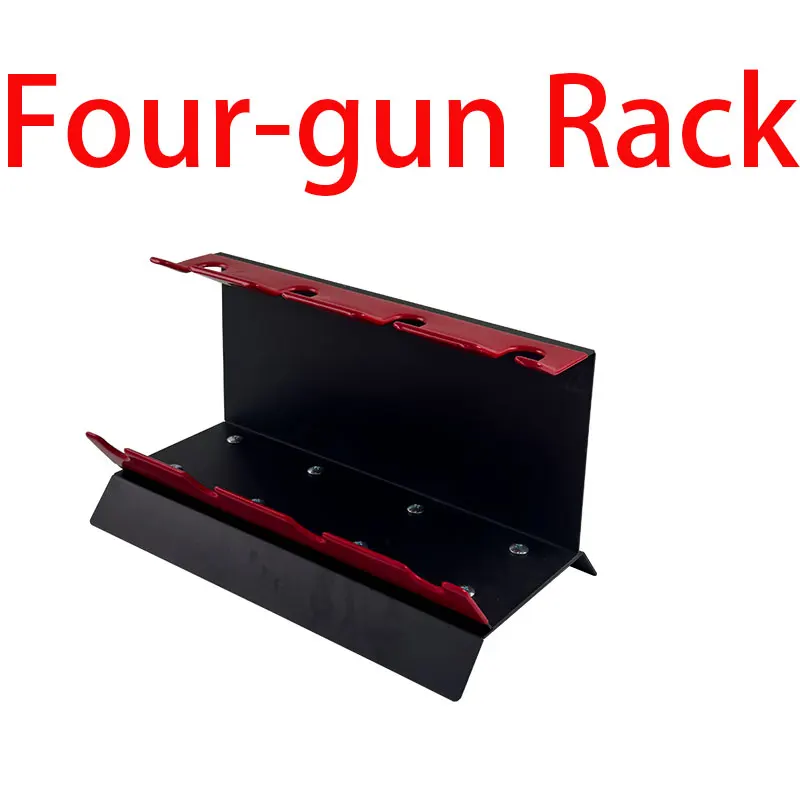 Four gun black bracket with rubber cushion wrapped edge, table removable gun support display rack, integrated gun display rack