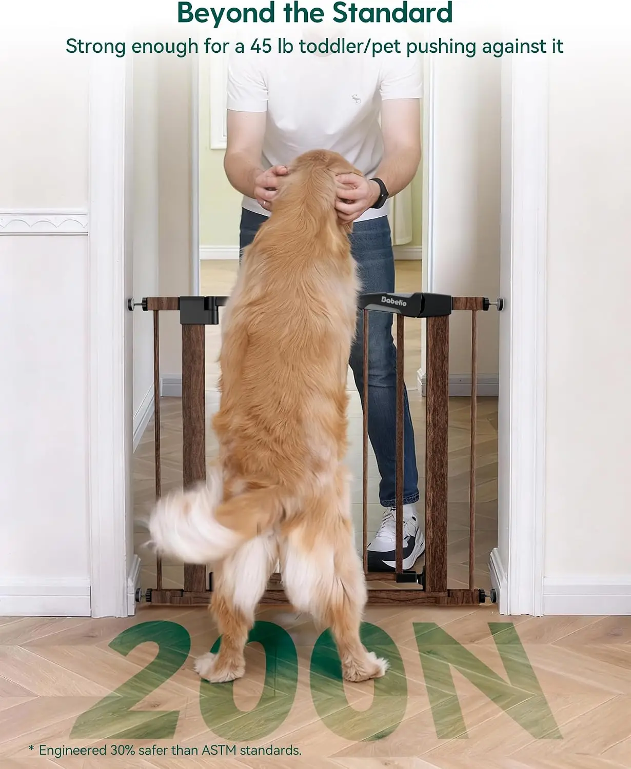 Extra Wide Baby Gate Press Mounted Auto Close Walk Thru Metal Child Pet Doorways No Drilling Black Wood Pattern 30 Inch Tall 29