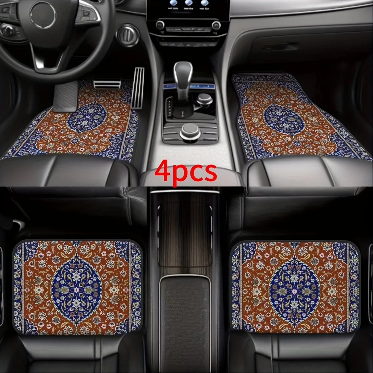 

4pcs Bohemian Theme Style Elements Universal Car Mat For Front And Rear Seat Protection For All Vehicles, Stylish And Durable Ca