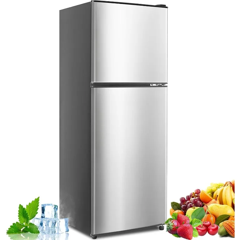 Frigorífico de 5,0 pies cúbicos con congelador, refrigerador de doble puerta con 7 configuraciones de temperatura ajustable, refrigerador pequeño para dormitorio y oficina