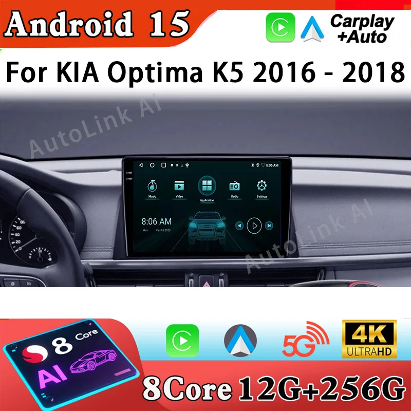For KIA Optima K5 2016 2017 2018 Android 15 BT Car Radio Multimedia Video Player GPS Navigation Stereo Screen Head Unit No 2 din