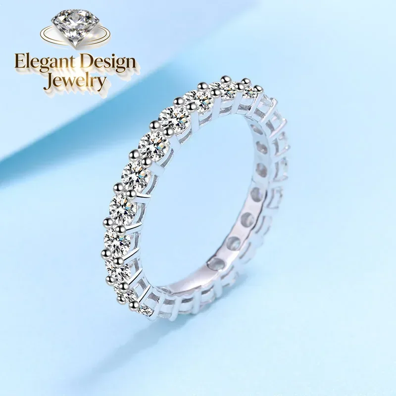 

Elegant-Design A Row Full Circle 2.2 Carat Moissanite Platinum Rings, Pt950 Lady Diamond Ring Sparkling Wedding Fine Jewelry