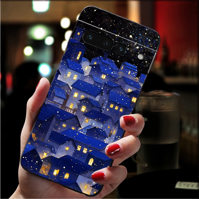 

Phone Case For Google Pixel 10 9 Pro XL 9A 8 7 6 Pro Pixel 8A 7A 6A Pixel 8 7 6 5 House Night Light Moon Scenery Case