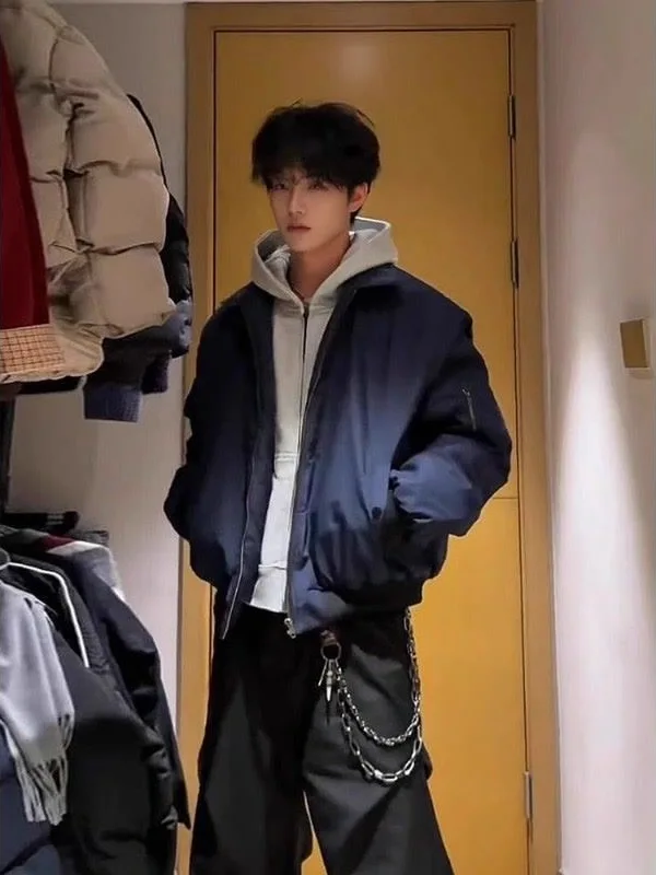 

American Sle Pilot Jaet Men's Spring Autumn Trendy ort Loose Couple Baseball orm Windproof Polyester Fiber Zipper