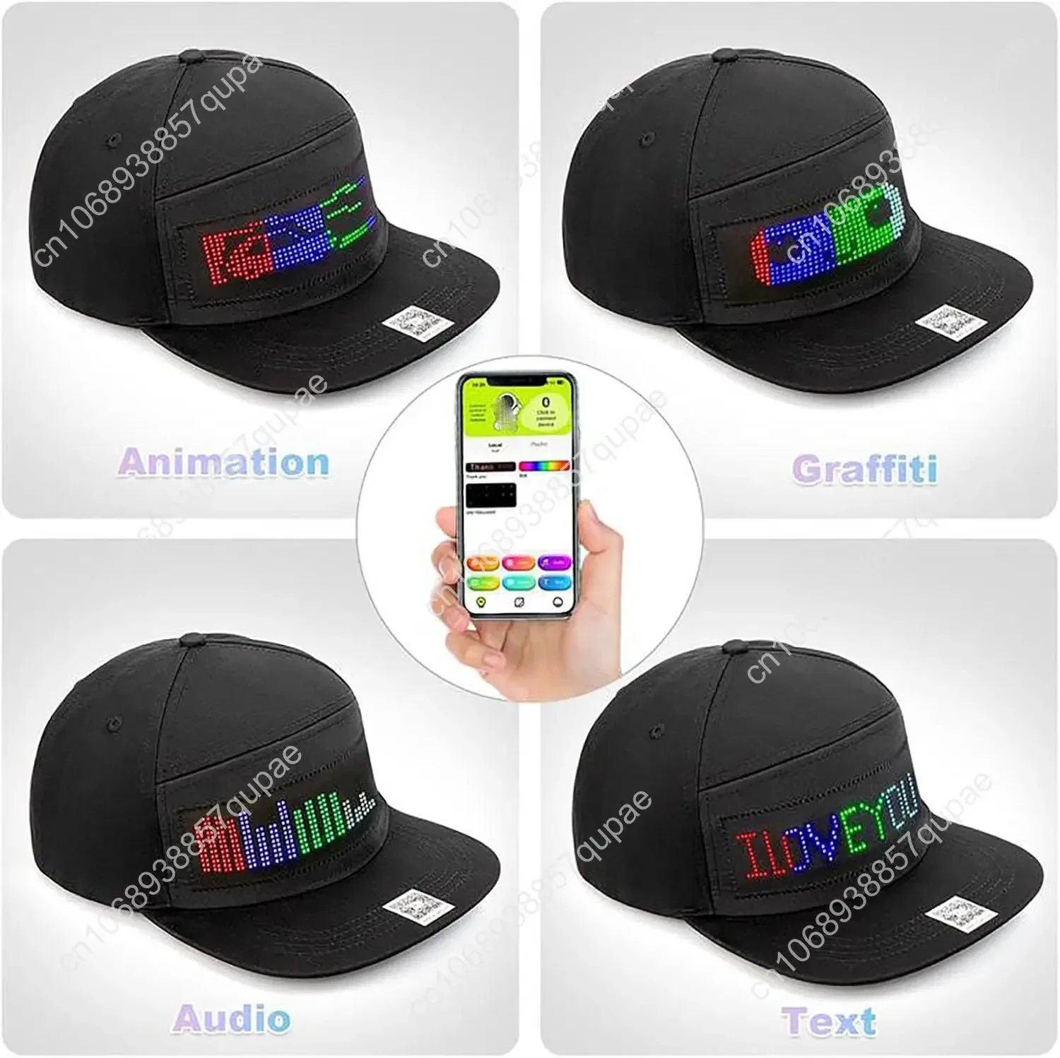 قبعة عرض دوارة LED قابلة لإعادة الشحن من Yoyoway، قبعة تمرير مخصصة، نص، تطبيق بلوتوث يتم التحكم فيه