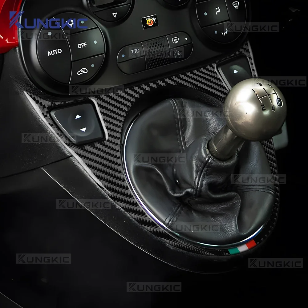 Real Soft Carbon Fiber For Abarth 595/695/595C/695C 2012 2013-2015/Fiat 500 2008-2015 AT MT Car Gear Shift Sticker Tricolor Trim view 4