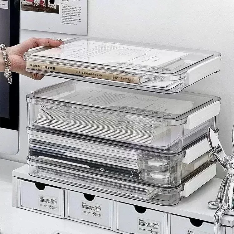 

Simple Transparent Desktop Storage Box for A4 Documents Birth Certificates Exam Papers Organization Box Bedroom Storage Bin