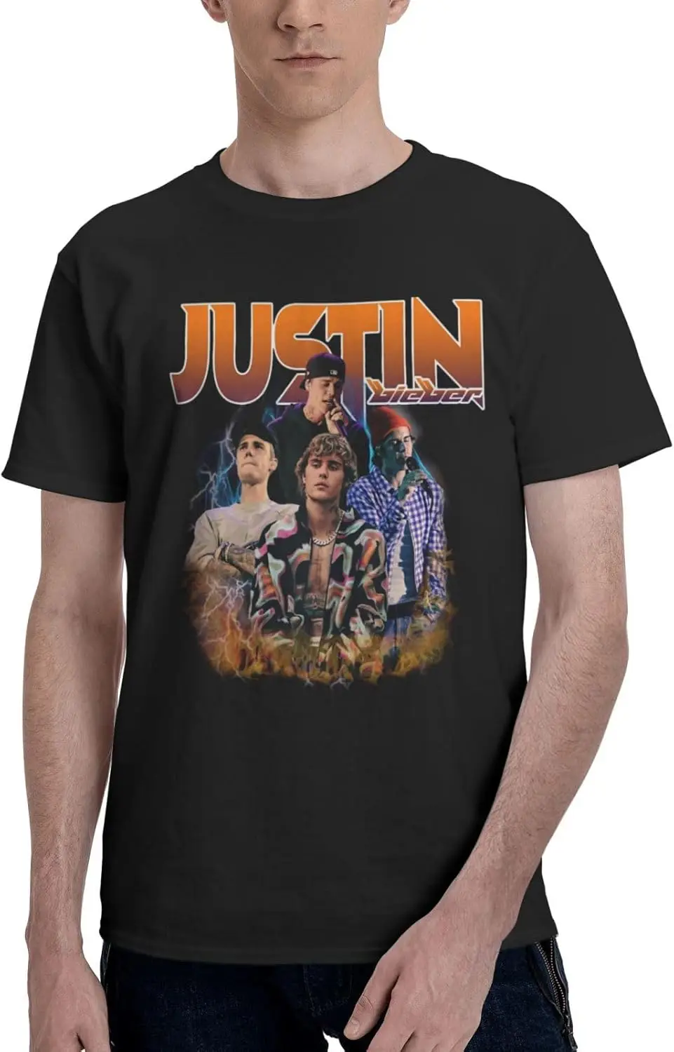 Men's JustinS and Vintage Crew Neck T-Shirts Music BieberS Print Short Sleeve Graphic Tees Funny Design T Shirt 3X-Large