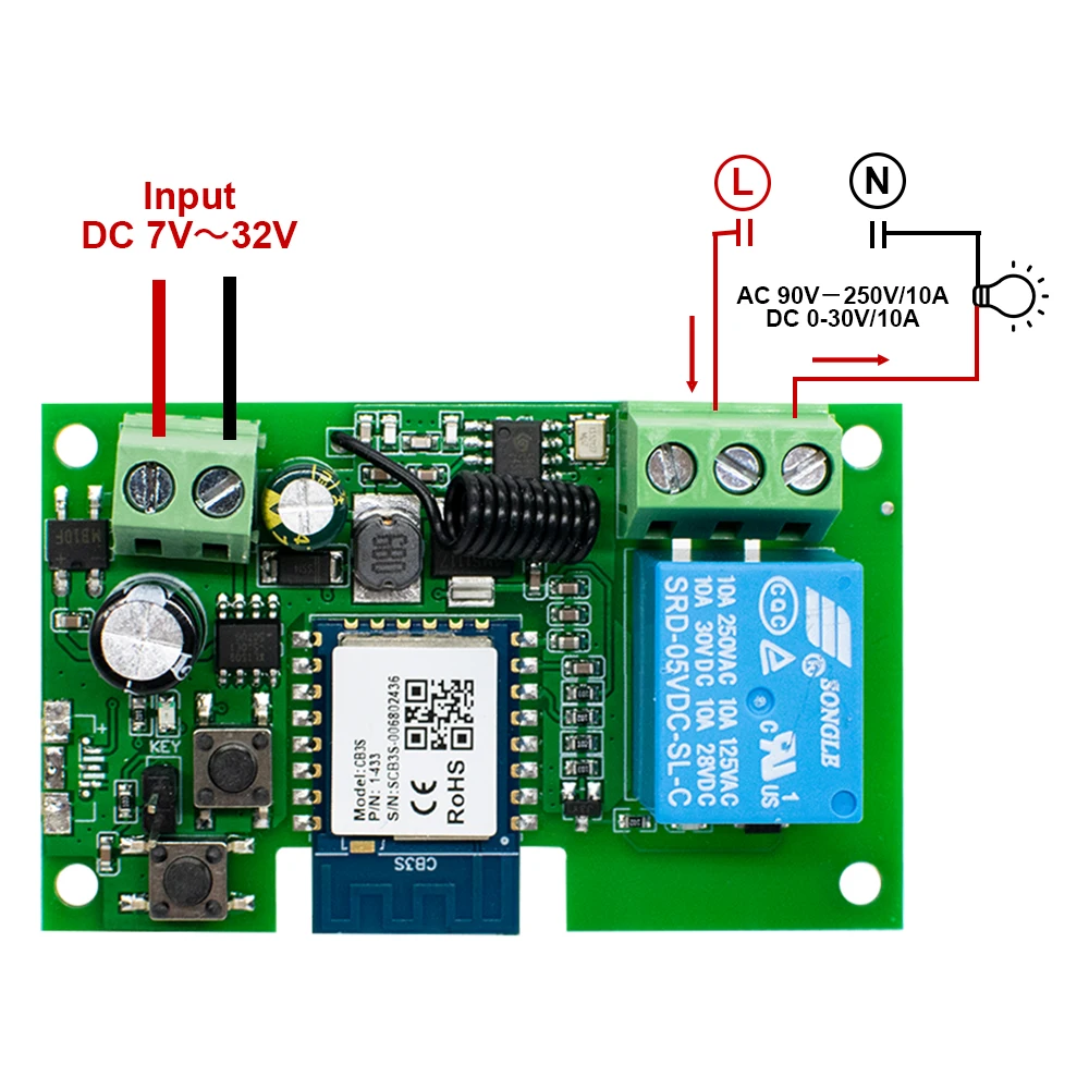 Tuya-Wi-Fiスマートスイッチモジュール,ワイヤレスリモコン,タイマー付き,セルフロック,USB,リレー,RF 433機能,5v,7-32v,220v