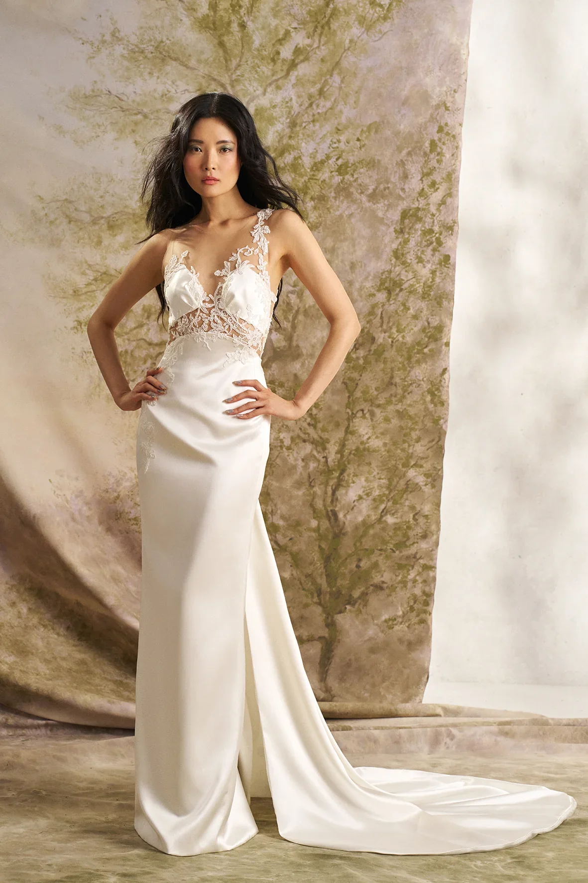 

Customized 2026Mermaid Asymmetrical Illusion Peek-A-Boo Sheath With Signature Low Back And Detachable Train Bridal Wedding Dress