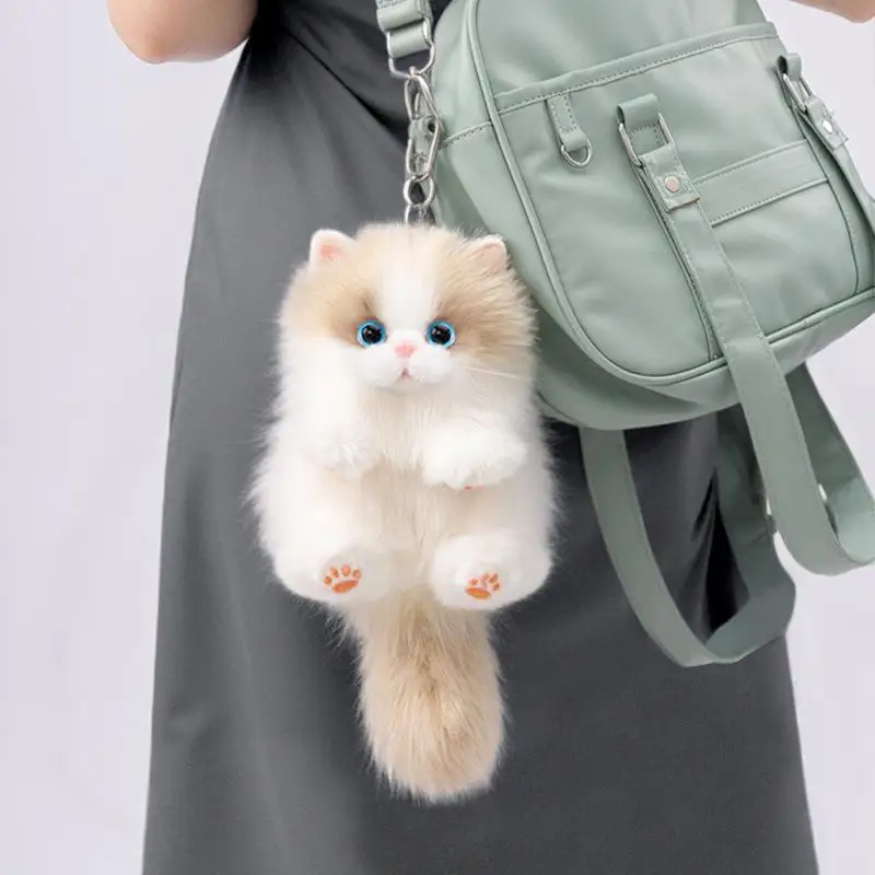 Porte-clés pendentif poupée chat en peluche mignon, sac à dos pour fille, jouet en peluche Animal simulé, sac de Couple suspendu, cadeau décoratif