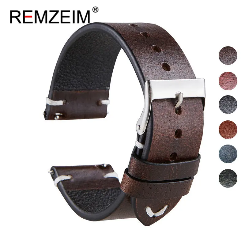 Handmade Retro Oil Wax Genuine Leather Watchbands Quick Release Calfskin Watch Strap 18mm 20mm 22mm Watch Accessories