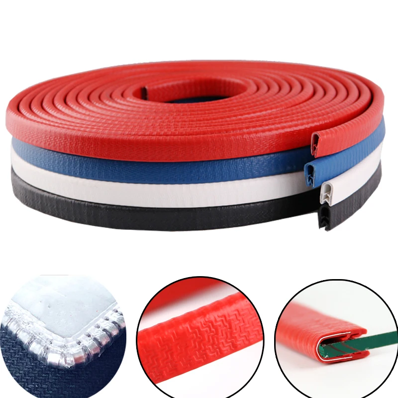 5M Length U-Shaped Sealing Strip Rubber Edging Stainless Steel Protectio Door Car Dustproof Safety